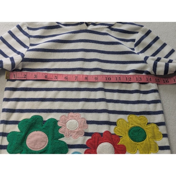 Mini Boden Hooded Terry Dress Blue Striped Floral 6-7Y Girls Cover-Up - Picture 8 of 10